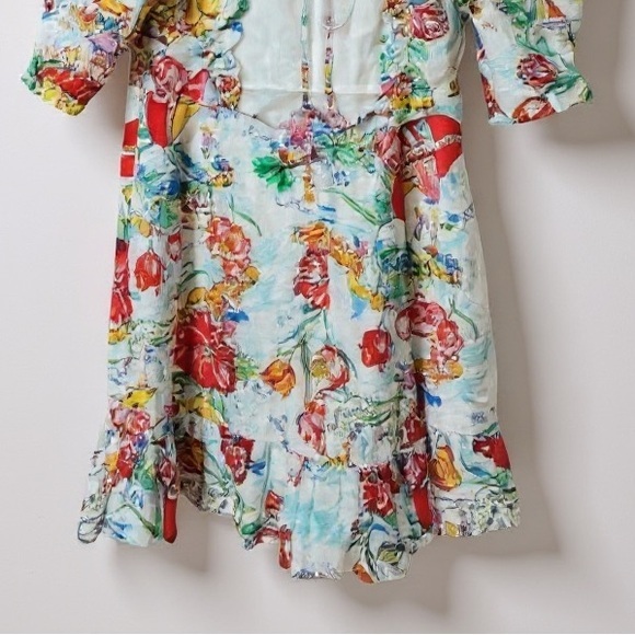 RIXO Camile Printed Cotton Linen Mini‎ Dress Women's Size 4 Ruffle Voile - Picture 8 of 15